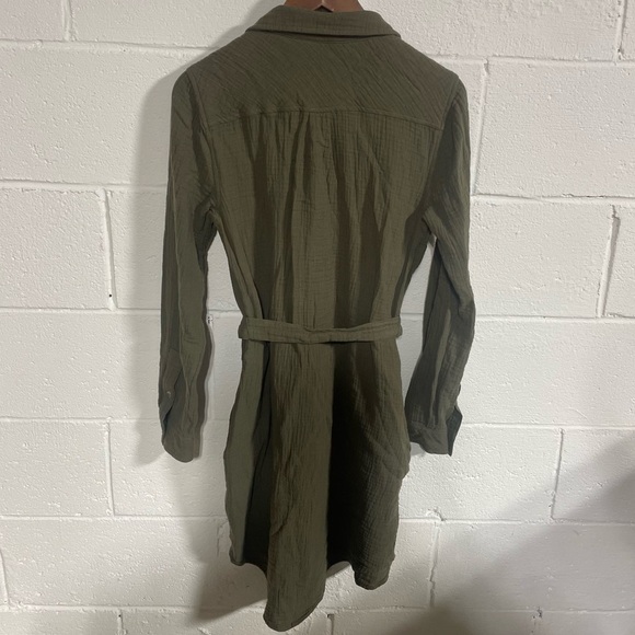 Sonoma Hunter Green 100% Cotton Waffle Shirt Dress with Pockets Sz Small - Picture 4 of 4
